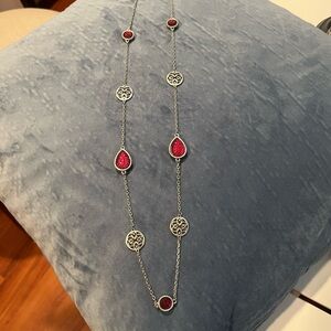 Ann Taylor Red and Silver Crystal Necklace
